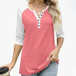 3/4 Length Sleeve Womens Tops Cotton Dressy V Neck