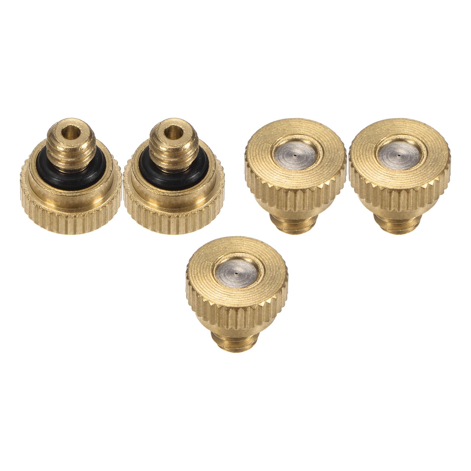 M METERXITY 5-Pack Brass Misting Nozzle, 0.012" 0.3mm Orifice 10/24 UNC O-Ring Replacement Mister Nozzles Plug Mister Heads for Garden Patio Outdoor Cooling System Low-Pressure Atomizing