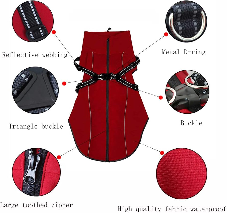 Dog Jacket with Harness, Windproof Dog Vest with Reflective Strips for Medium Large Dogs, Dog Sport Vest, Dog Winter Coat, Warm Dog Apparel with High Collar - Black - Large 0385 - Image 4