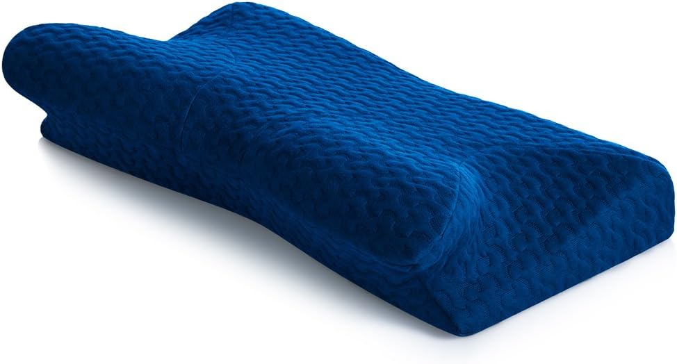 Jiaao Contour Memory Foam Pillow Orthopedic Pillows for Neck Pain Ergonomic Pillow for Back Sleepers Side Sleepers and Stomach Sleepers with Removable Cover (Navy Blue-24''Lร4.7''H)