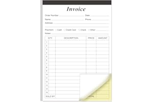 YARIDAR Invoice Receipt Book with Cardboard 2-Part Carbonless, 5.5" x 8.5" Order Forms, 50 Sheets Carbonless Sales Invoice Book for Small Business