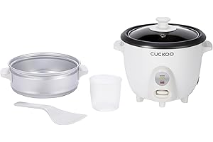 CUCKOO One Touch Rice Cooker 3-Cup (Uncooked) / 6-Cup (Cooked), Mini Rice Cooker & Warmer with Steamer Tray, Versatile Grain 