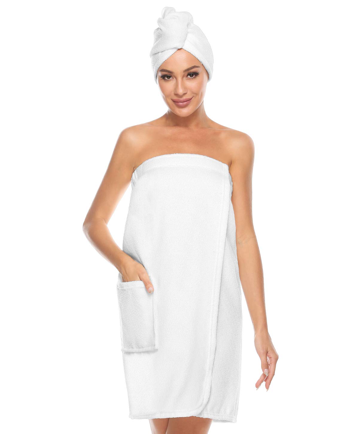 Vislivin Womens Wrap Towel Robe Spa Wraps & Hair Towel Bathrobe Wrap Adjustable Closure White S/M — image 1