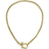Tondiamo Stainless Steel Wheat Chain Necklace Heavy Screw Anchor Shackle Wheat Necklace Chunky Gold Necklace for Women Men