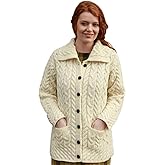Irish Aran Knit Cardigan for Women 100% Pure New Wool Long Sweater Made in Ireland
