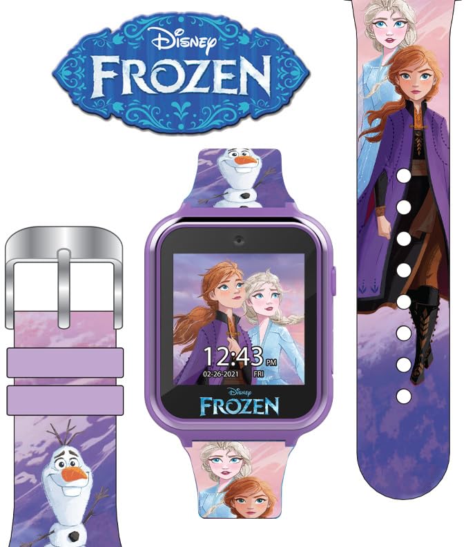 Disney Frozen II Kids Smart Watch - Touchscreen with Games, Camera, Step Counter, Alarm, Timer, and Printed Silicone Strap - Fits Wrists 5.5