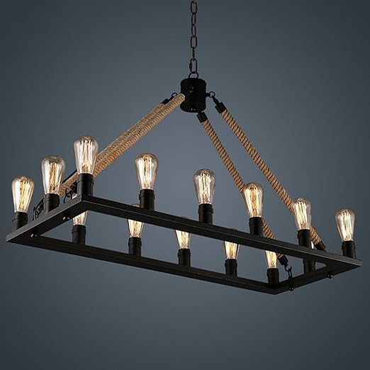 Candelabro, Candelabro de Cuerda de cáñamo Metal Loft Rectangular