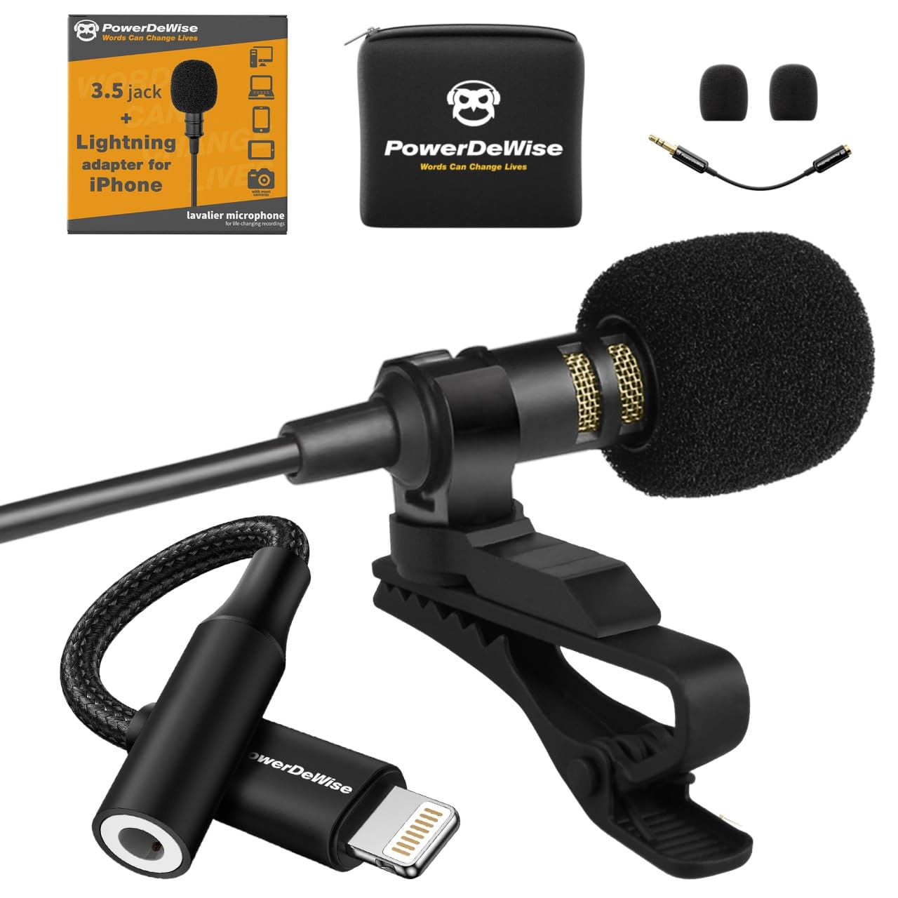 Lavalier Microphone Professional Quality Microphone with Adapter Compatible with iPhone, Flip Microphone for X 11, 12, 13, 14 Pro, XR, XS, XS Max