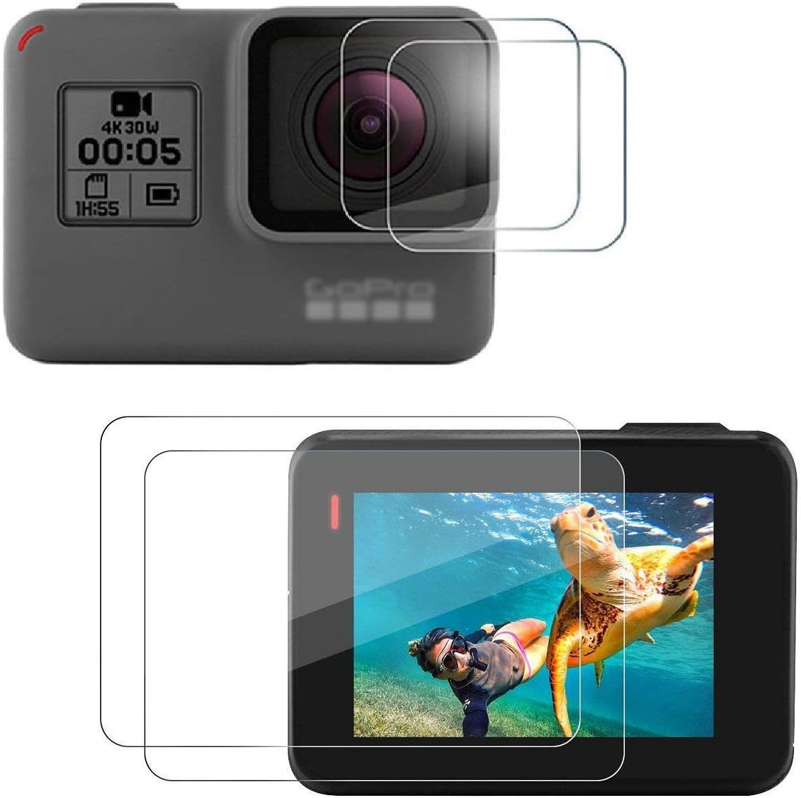 Taisioner 9H Screen Protector Lens Protective Film 2pcs Each for GoPro Hero 5/6 / 7 Black Accessories