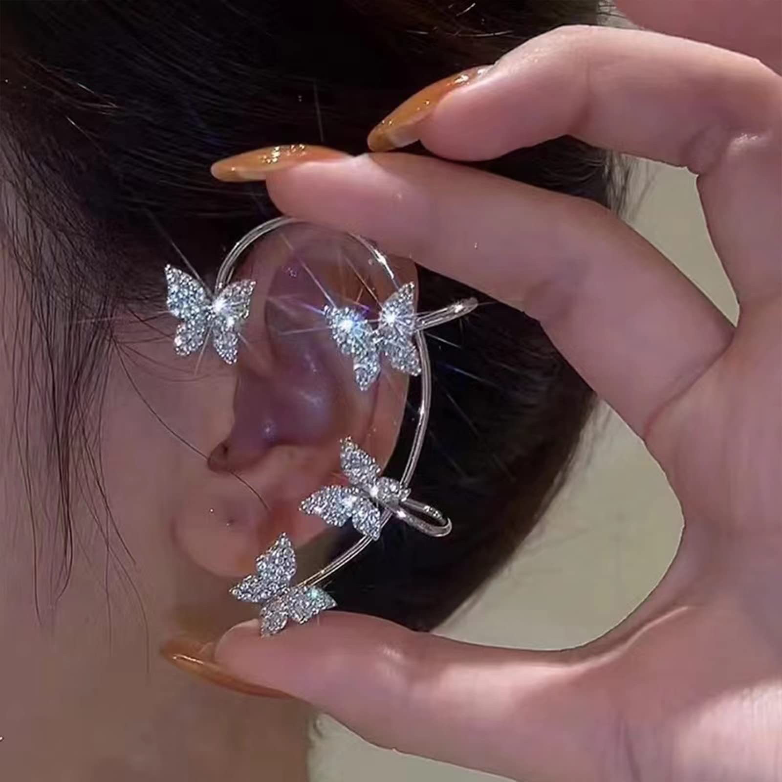 Butterfly Ear Cuffs Earrings Rhinestone Butterfly Ear Wrap No Piercing Ear Cuff Clip On Earrings for Women