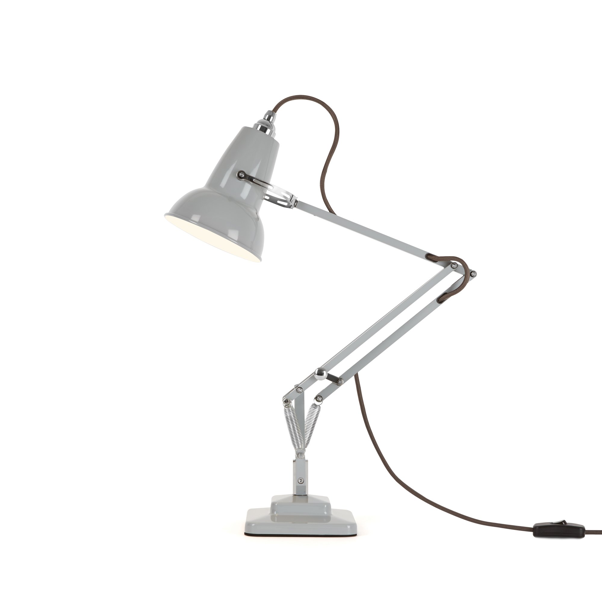 ANGLEPOISE Original 1227 Mini Table Lamp, Dove Grey, Ideal Desk or Bedside Lamp, Flexible Arm, Gloss Paint Finish with Steel Shade, Cast Iron Base with Steel Cover, Chrome Plated Fittings, LED Bulb