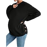 RoseSeek Women's Maternity Button Down Sweatshirts Crew Neck Long Sleeve Pullover Sweatshirts
