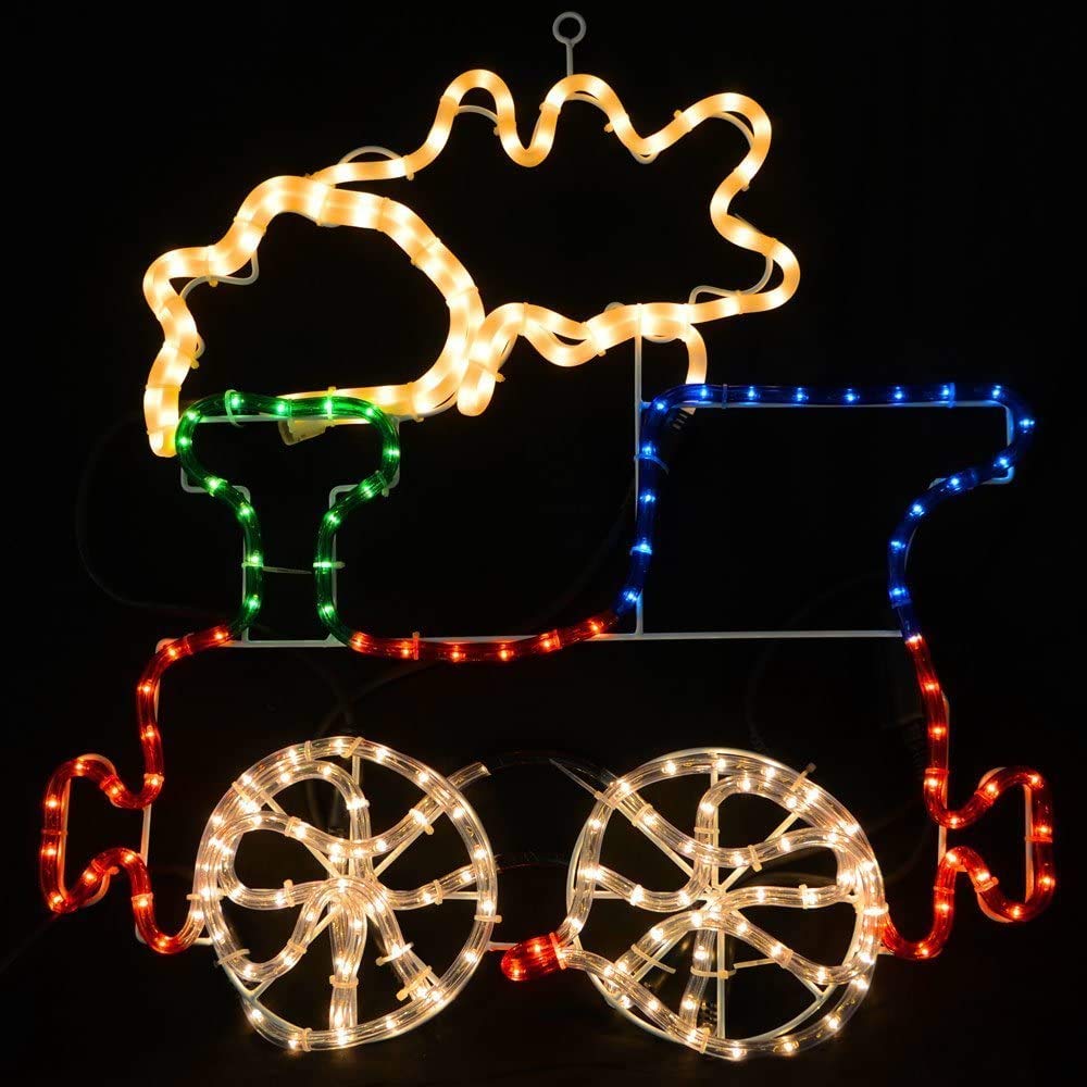 Christmas Concepts® Rope Light Train with Flashing Wheel + Smoke - 57cm x 63cm - Multi Coloured LED Lights