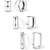 Florideco 3Pairs Chunky Hoop Earrings Set 14K Gold Plated Hoops Earrings for Women Trendy Small Thick Huggie Hoops Earring Lightweight Silver Plated Hoop Earring Sets for Multiple Piercing