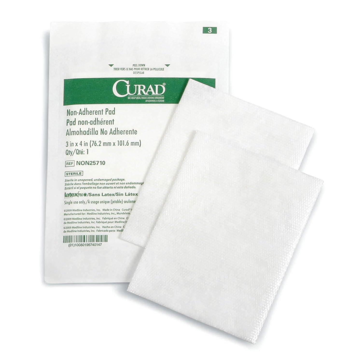 Curad - NON25710 Sterile Non-Adherent Pads (Pack of 100) for gentle wound dressing and absorption without sticking: Industrial & Scientific