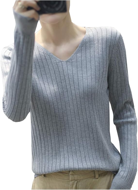 Amazon ワン アンブ 8色展開 タイト Vネック ニット セーター トップス 長袖 オフィス カジュアル 春 M L レディース セーター 通販