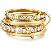 Canboer Gold Interlocked Stackable Rings for Women Non Tarnish,Dainty 4 Rings Stack Set Trendy 14K Gold Plated CZ Statement Ring,Fashion Multi-Link Chunky Connected Bands Stacking Rings size 4
