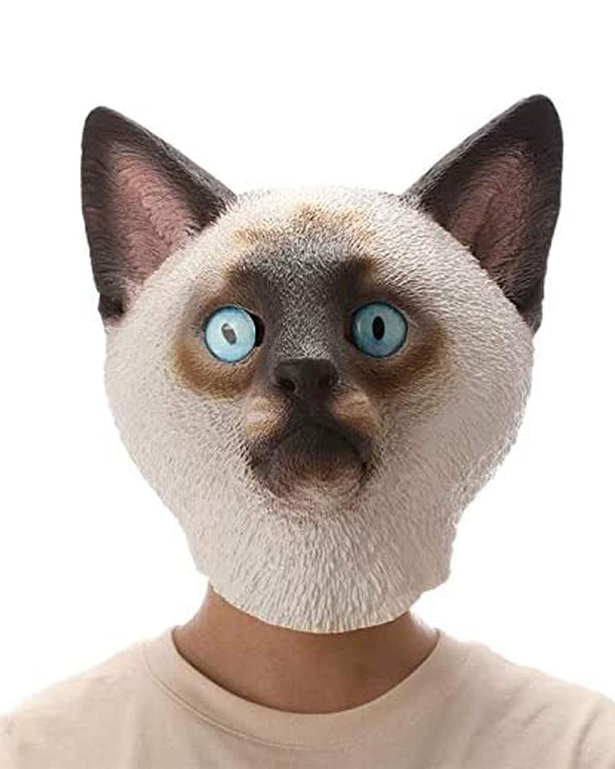 PartyHop Siamese Cat Mask Animal Latex Full Head Realistic Masks Fancy Dress for Halloween Carnival Costume Party