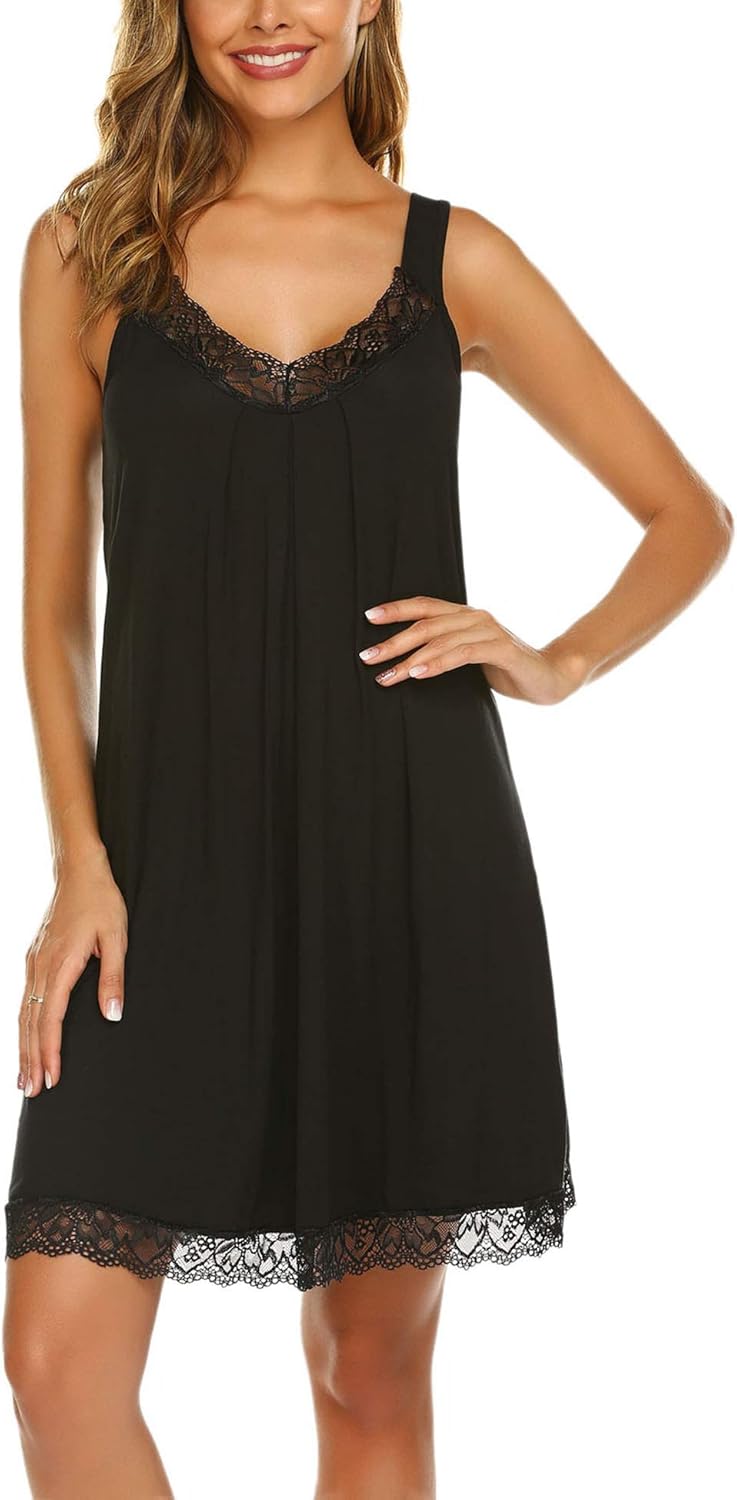 Ekouaer Womens Chemise Sleepwear Full Slips Lace Nightgown Cotton Jersey Lingerie: Clothing