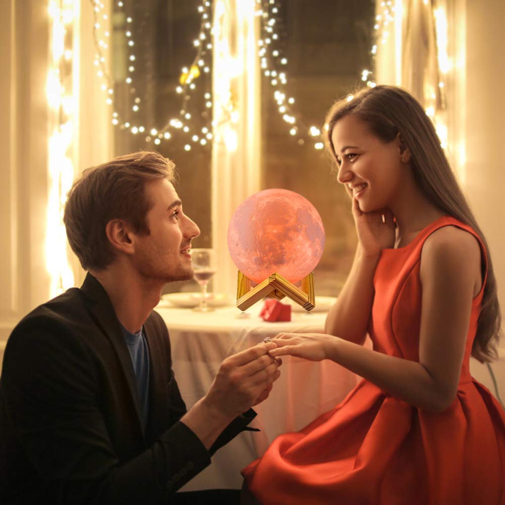 3D Moon Lamp - 16 LED Colors, Dimmable, Rechargeable Lunar Night Light (Large, 5.9 inch) Full Set with Wooden Stand, Remote & Touch Control - Cool Nursery Decor for Your Baby, Kids, Christmas Gifts