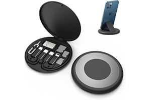 AMZPILOT Multi-Functional Compact Cable Card, Portable Storage Box with USB A/Type C/Micro USB/Light USB Adapter Kit, PD 60W Charging and Data Transfer Cable Kit, Sim Card Tray Eject Tool and Slots - Black