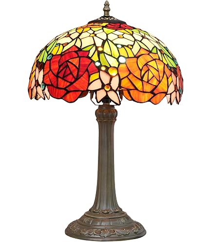 AVIVADIRECT Tiffany Lamp Orange Rose Flower Style Stained Glass