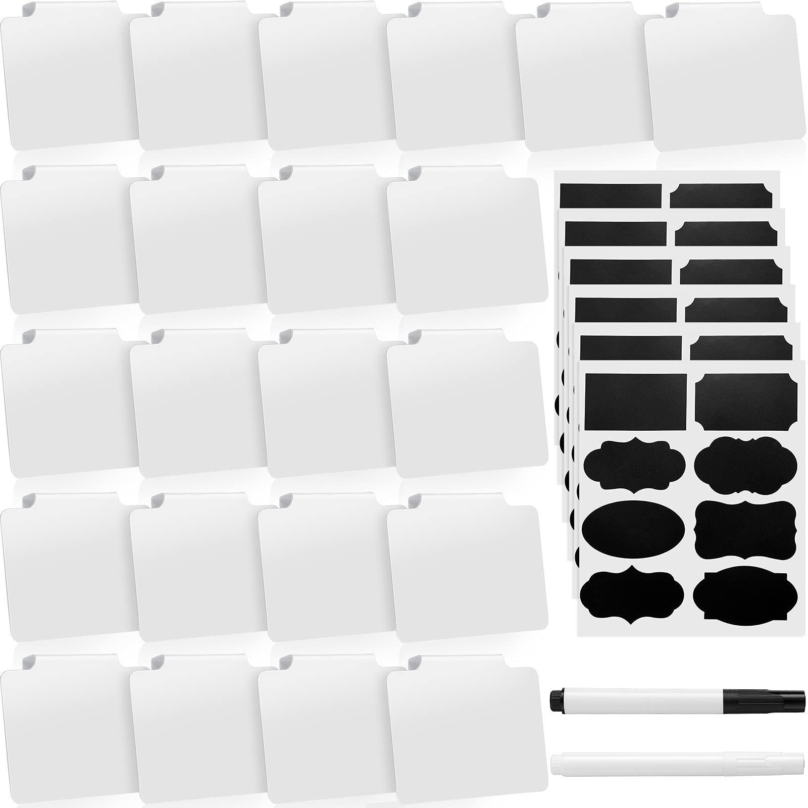Photo 1 of 29 Pieces Basket Labels Clip on for Storage Bins Includes 22 Kitchen Bin Label Holder Removable PVC Clip Label Holders for Baskets and 2 Chalk Markers for Storage Basket (White)