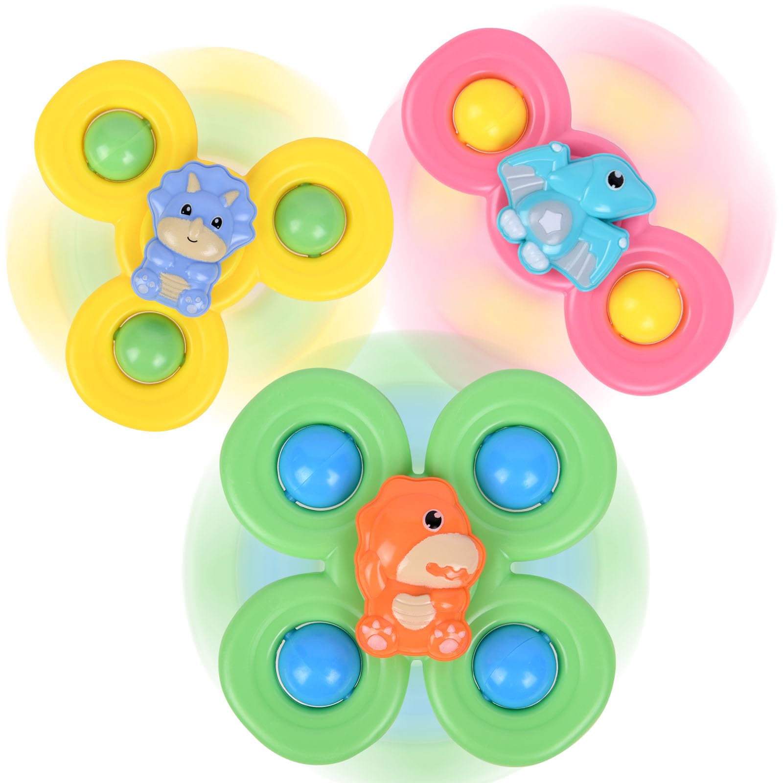 Ainiv 3PCS Suction Cup Spinner Toy, Baby Spinning Top Toys for 1+ Year Old Boys Girls, High Chair Toys with Suction Cup for Toddlers 1-3, Kids Fidget Toys for Baby Bath Table Airline Travel Essentials — image 1