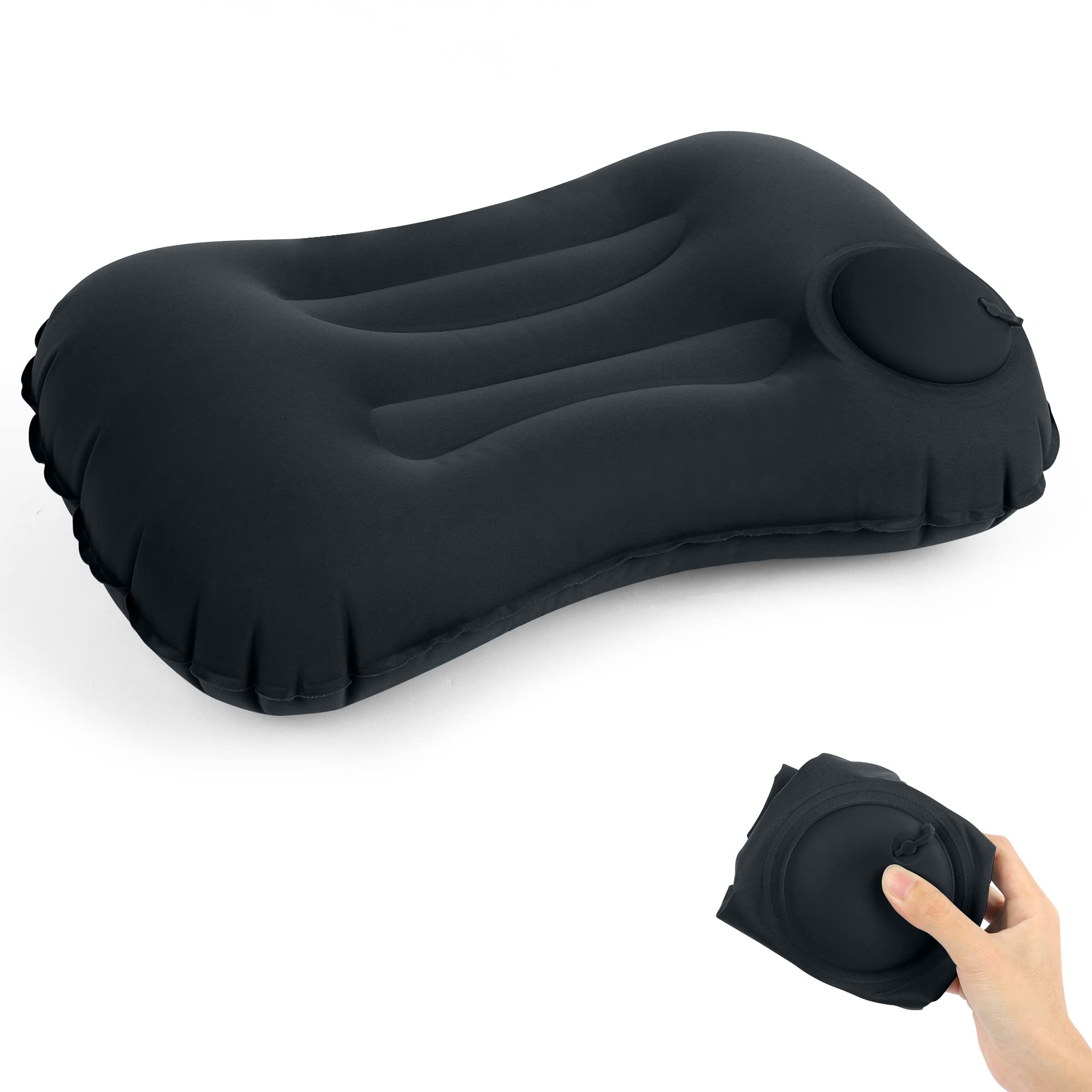 Kaket Inflatable Camping Pillow - Ultralight Travel Pillow for Beach, Adults & Kids (Black)