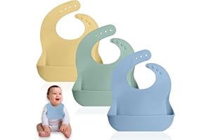 Bluet B - Set of 3 Waterproof Silicone Baby Bibs - BPA Free Silicone Baby Bib - Flexible and Soft