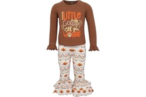 Unique Baby 2 Piece Girls Double Ruffle Leggings and Long Sleeve Shirt Clothes Set Kid and Toddler Girl Outfit