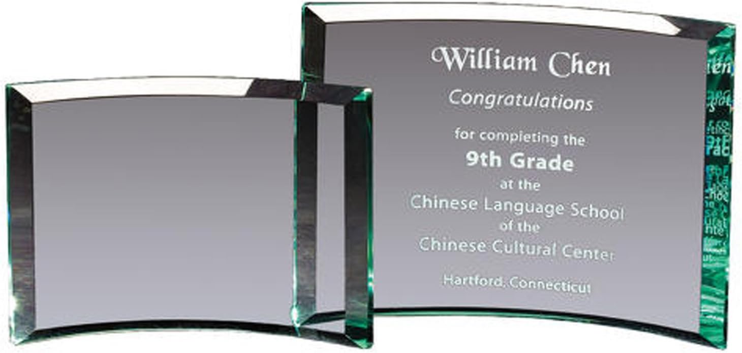 Crystal Etch - Custom Personalized Award Plaque, Recognition, Graduation, Appreciation, Achievement, Sandblasted Etched Glass Crescent