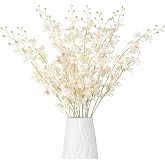 muafho White Artificial Orchid Silk Fake Flowers 5PCS Long Stem Artificial Flowers that Look Real Dancing Lady Orchids for Tall Vase Home Outdoor Wedding Party Office Decoration(White)