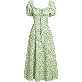 Women Summer Dresses Vintage Square Neck Adjustable Bust Floral Dress Short Sleeve A-Line Dress Strap