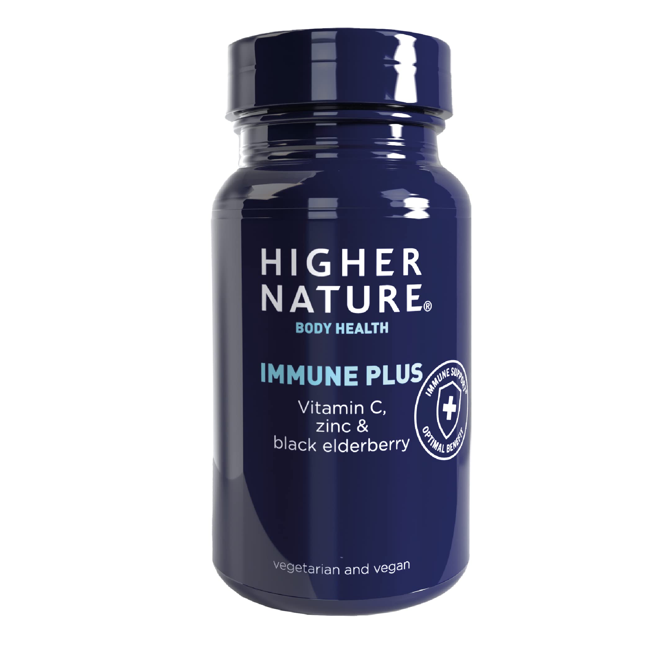 Higher Nature - Immune Plus - Vitamin C, Zinc & Black Elderberry - Supports Immune System - Vegetarian and Vegan Vitamin, Mineral and Berry Complex - 90 Tablets