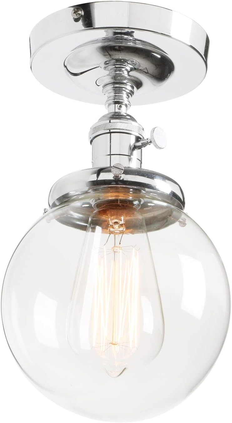 Phansthy Vintage Ceiling Light Fitting with Switch, Modern Clear Glass Flush Mounted Ceiling Lamp E27 Base