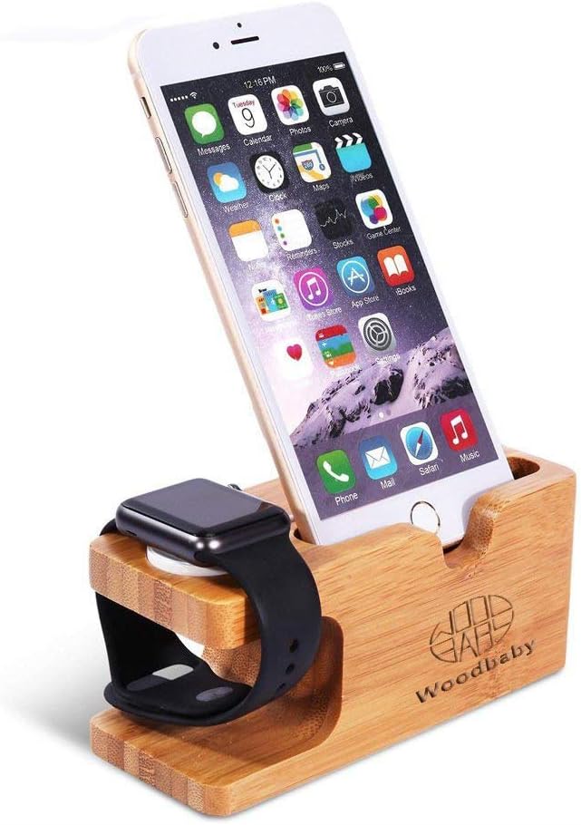 Woodbaby for Apple Watch Charging Stand for Apple Watch Both 38mm and 42mm and iPhone Charging Dock Station for iPhone X 8 7 6 Plus Samsung S7 8 9 & Galaxy S7 8 9