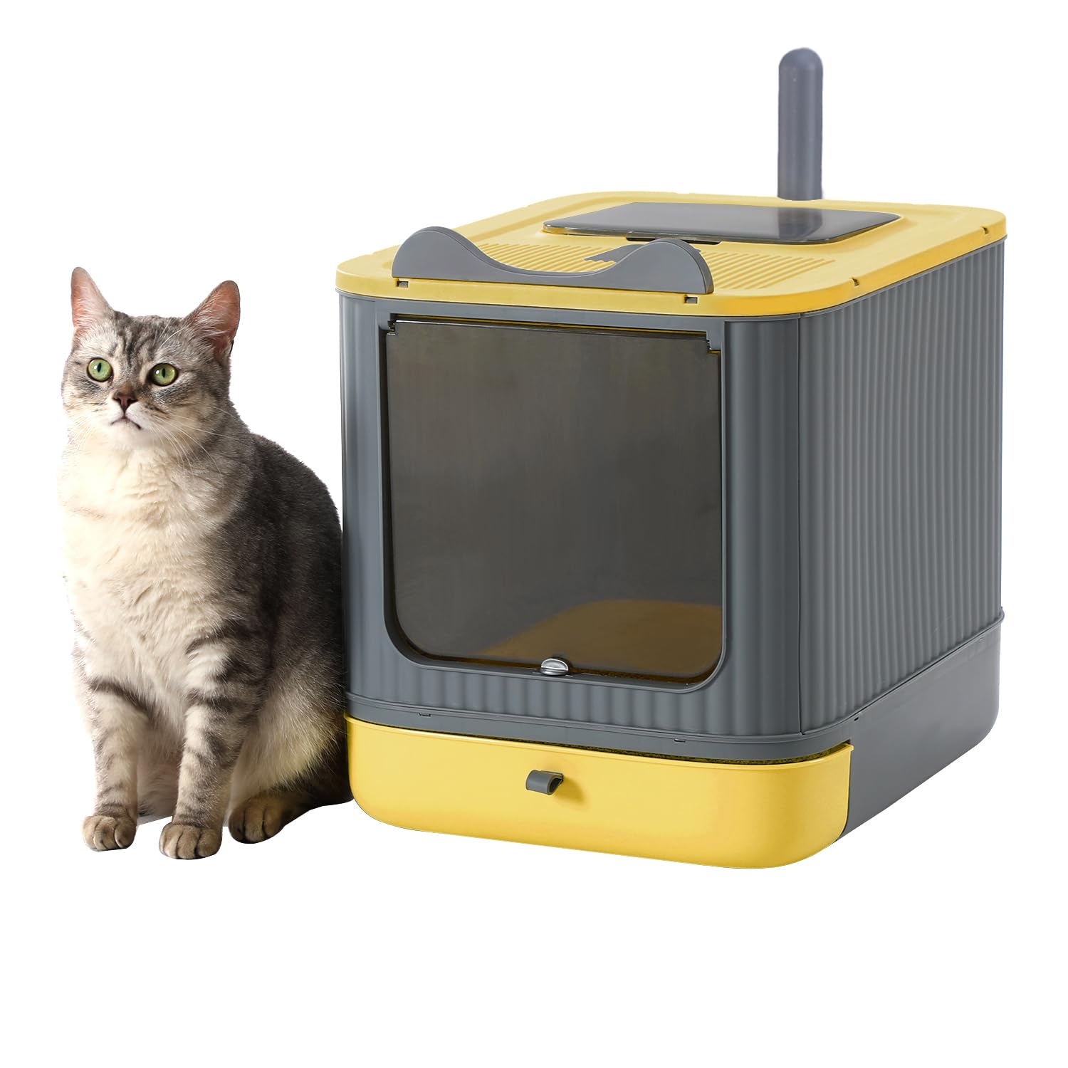 Photo 1 of LCZLBRRD Upgraded Fully Enclosed Cat Litter Box with Lid, Covered Cat Box Enclosure, Anti-Splashing Easy to Clean Kitty Litter Boxes with Drawer, 3 Modes can Use from Kitten to Adult(Yellow&Grey)