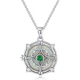 ADLSTIGH Opal Compass Necklace for Women Opal Necklace for Women Sun Moon Star Pendant 925 Sterling Silver North Star Anniversary Birthday Gifts Jewelry for Her