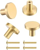 LJHOME Brass Round Cabinet Knobs 4 Pcs Gold Single Hole Handles with Screws