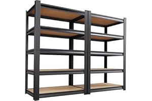 AOJUFEO 2 Pack Garage Shelving Heavy Duty Storage Shelves 3000LBS Adjustable Garage Shelves 5 Tier Metal Shelving Unit Utility Rack Shelf for Storage Kitchen Warehouse Pantry, 72 "H x 45.7 "W x 20" D