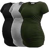Smallshow Women's Maternity Tops Side Ruched Tunic T-Shirt Pregnancy Clothes