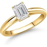 Gem Stone King 10K Yellow Gold Lab Grown Diamond Engagement Ring For Women | 0.65 Cttw | Emerald Cut 6X4MM | Gemstone April Birthstone | DEF Color | VVS-VS Clarity