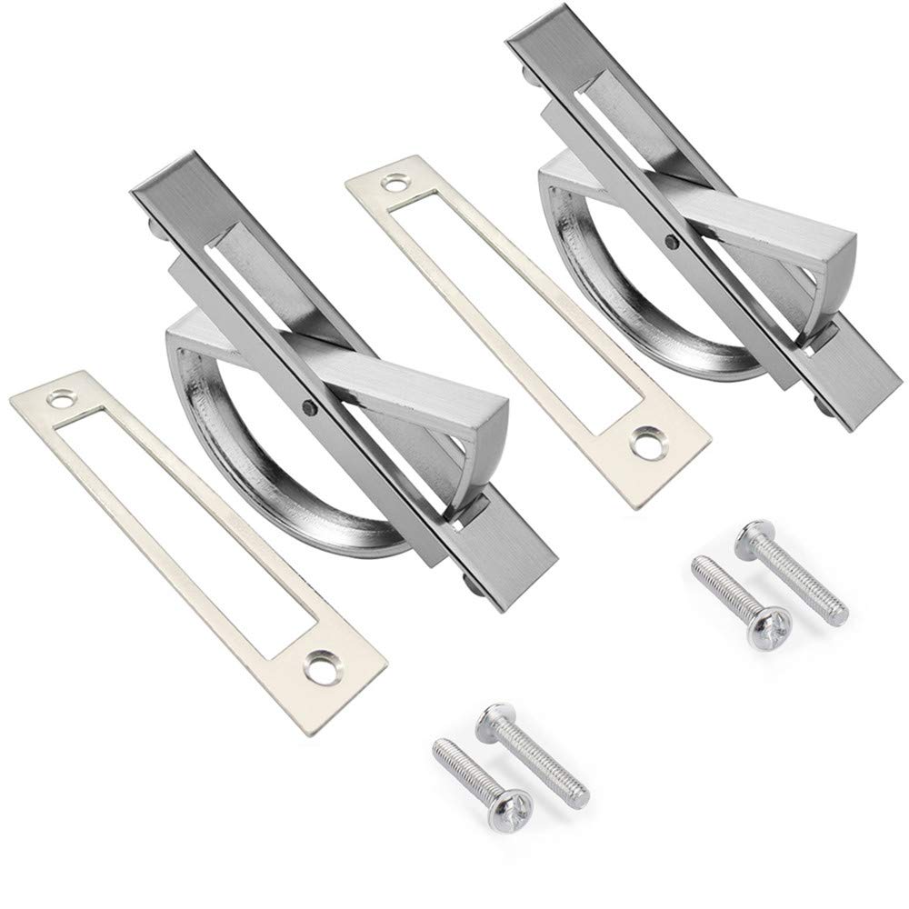 Enertai 2 Pack 180° Rotating Concealed Concealed Zinc Alloy Tatami Handle Hardware Cabinet Cupboard Knob Furniture Recessed Concealed Sliding Door Handle,Silver