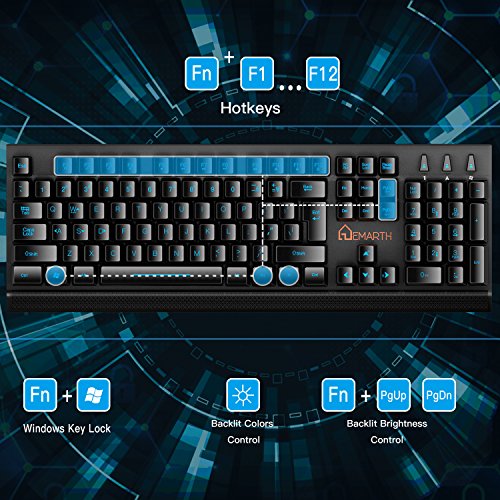 Emarth Mechanical Feel Gaming Keyboard, 7 Colors LED Backlit Keyboard