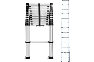 AUTOFATHER 12.5FT Telescopic Ladder Foldable Telescoping Extension Ladder Loft Ladder 330lb Load, 3.8M Stainless Steel Telescoping Ladder for Cleaning Gutter, Housework EN131