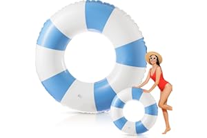 Foilswirl 47.24 Inch Jumbo Inflatable Pool Floats Blue and White Striped Pool Rings Swimming Inflatable Tube for Adult Women Summer Beach Bachelorette Wedding Decor