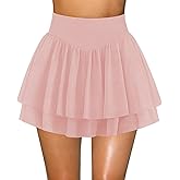 Hragc Womens Mini Pleated Skirt Skort Flowy High Waisted Ruffle Tennis Athletic Skirt for Women with Shorts Underneath Pocket