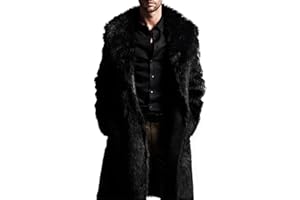 QWENTMTNTY Men's Fashion Faux Fur Coat Long Length Fashion Fluffy Heavyweight Coat Winter Plush Furry Luxury Parka Jacket