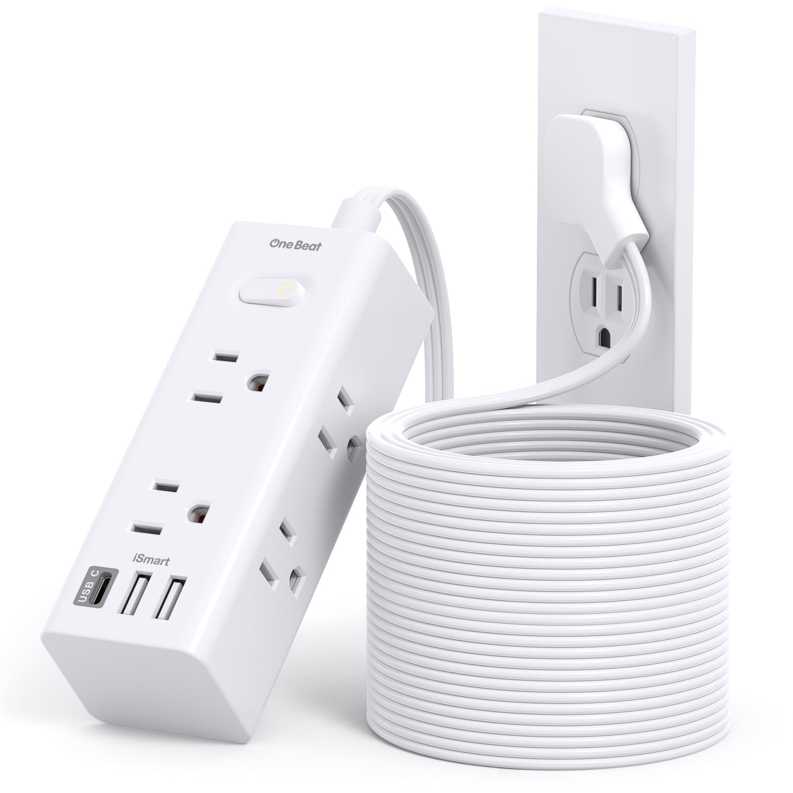 Photo 1 of 25Ft Extension Cord with Multiple Outlets, Flat Plug Power Strip Surge Protector with 25 Ft Long Cord, 6 Outlet 3 USB Ports (1 USB C), Multi Outlet Wall Plug for Travel, College, Dorm Room Essentials